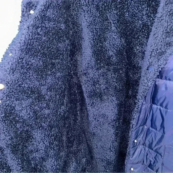 J. Jill Down Reversible Puffer Coat Jacket Size M Petite Blue - Picture 3 of 6